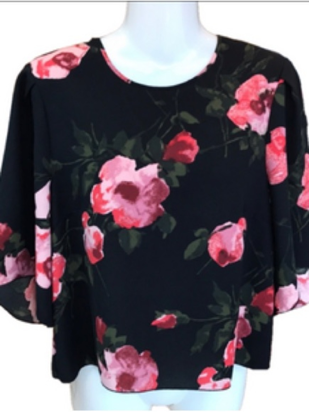 Wilfred Black Floral Short-Sleeve Blouse - Red and Pink Roses
